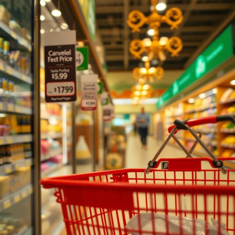 Cenovky v supermarketu v teplém světle
